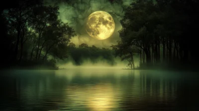 Moonlit Lake Reflection