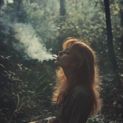 Woman Smoking in the Woods