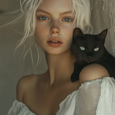 Albino Woman with Cat