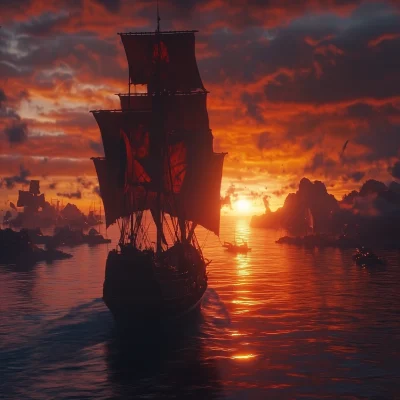 Pirate Ship at Sunset