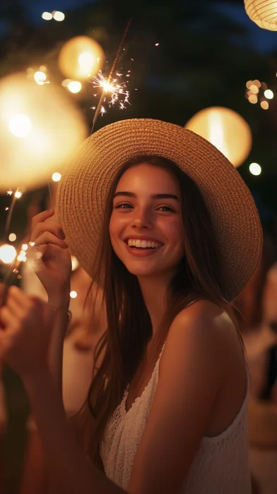 Friends Celebrating with Sparklers