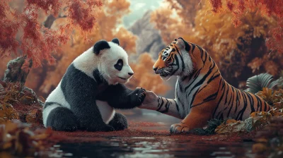 Panda and Tiger Friendship