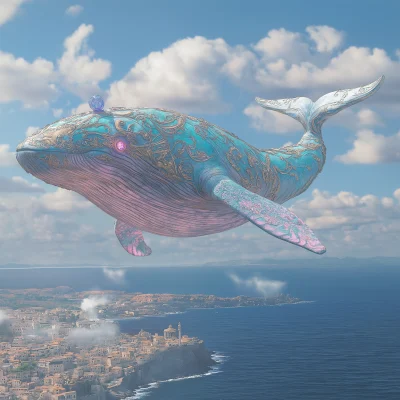 Flying Whale in Fantasy City