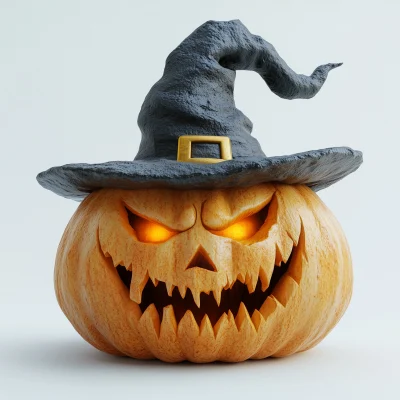 Menacing Pumpkin with Witch Hat