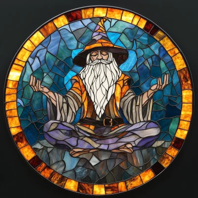 Meditating Wizard in Stained Glass