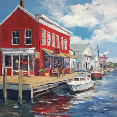 Red Themed Oil Painting of Chestertown