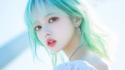 Beautiful Woman with Light Green Hair