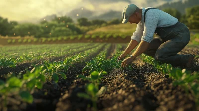 Farmer Tending to Crops