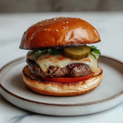 Cheesy Beef Burger with Pickles