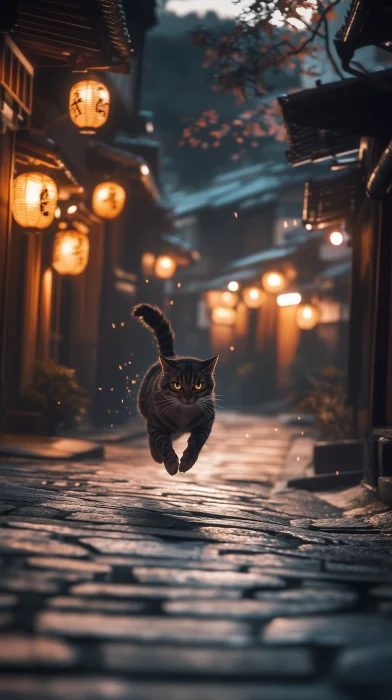 Cat Sprinting in Kyoto