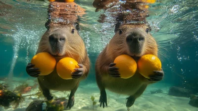 Capybaras Underwater Delight