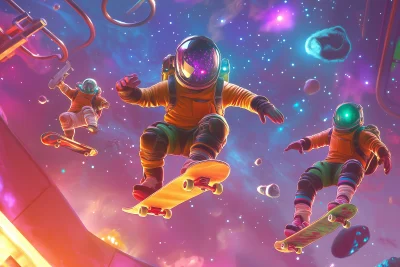 Colorful Astronauts in Space