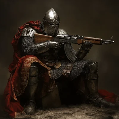 Medieval Knight with Modern Weapon