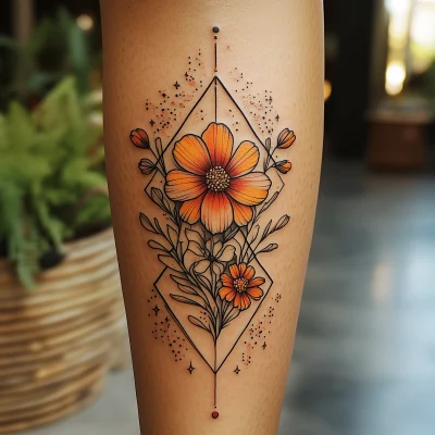 Geometric Floral Tattoo Design