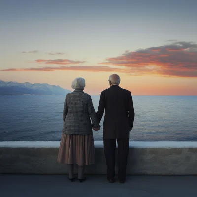 Elderly Couple Watching Sunrise