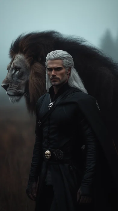 Witcher and Lion in Twilight