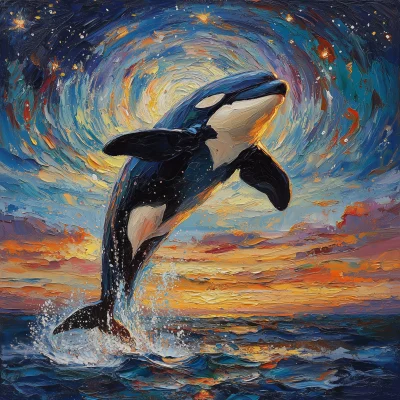 Orca in a Starry Sunset