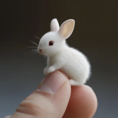 Tiny White Rabbit on Finger