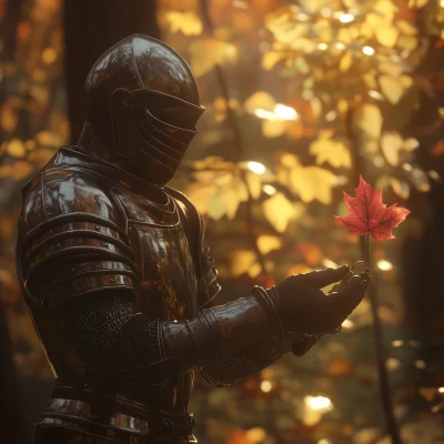 Medieval Knight in Autumn Forest