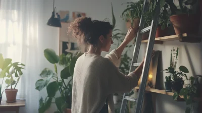 Person on a Ladder in a Cozy Home