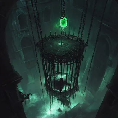 Haunted Cage with Glowing Gemstone