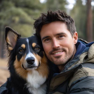 Man Outdoors with Dog