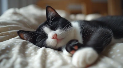 Sleeping Cat in Bed