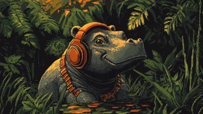 Happy Hippo in Headphones