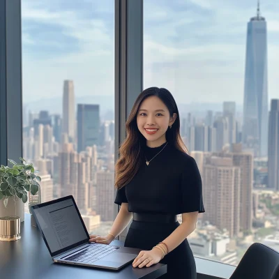 Confident Woman at Modern Desk