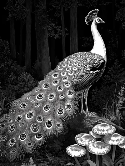 Peacock in the Moonlit Forest