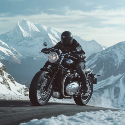 Black Triumph Thruxton on Mont Blanc