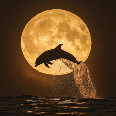 Dolphin Leap Under Full Moon