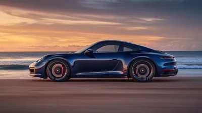 Modern Porsche 911 on Italian Beach