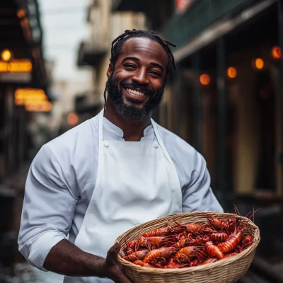 Chef Presenting Crayfish in New Orleans