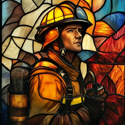 French Fireman in Stained Glass