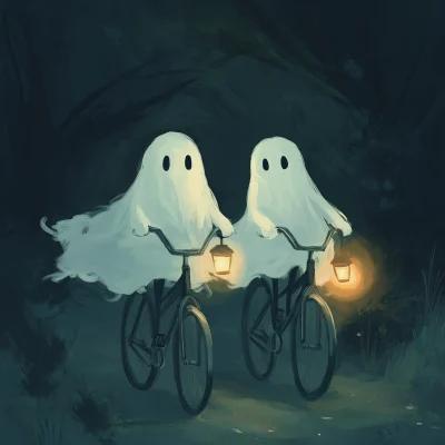 Cute Ghosts on a Bicycle