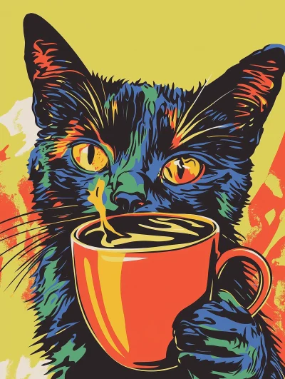 Cat Drinking Coffee