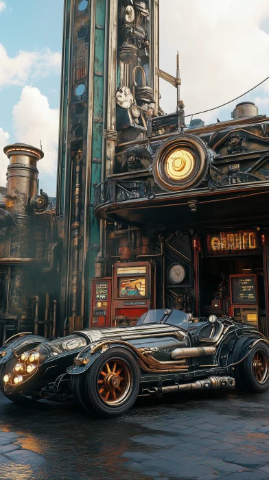 Steampunk Car and Gas Station