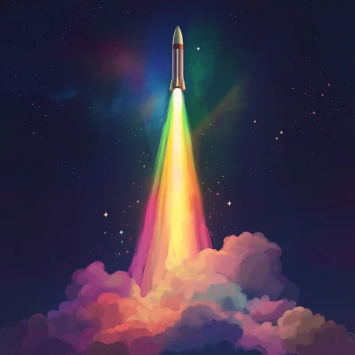 Colorful Night Rocket Launch