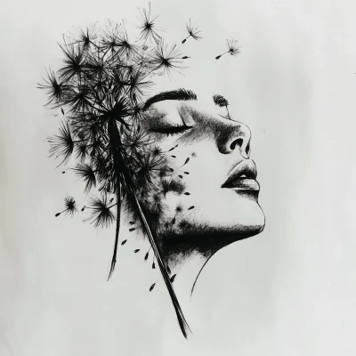 Realistic Dandelion Girl Tattoo Design