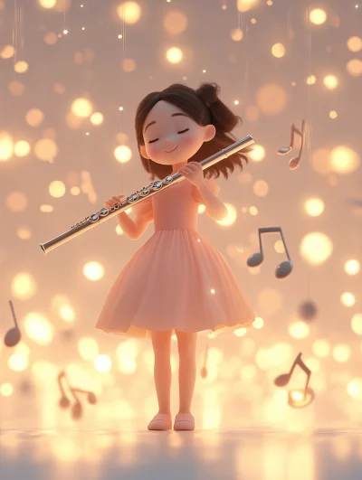 Cute Girl Playing Flute