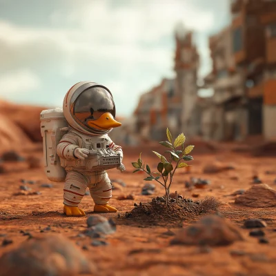 Duckling Astronaut in a Futuristic Forest