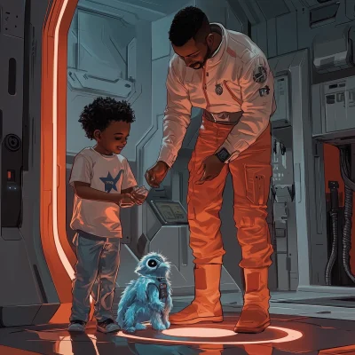 Spaceship Interior with Boy