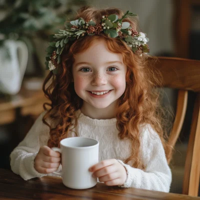 Happy Young Girl with Mug