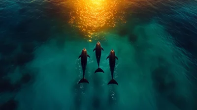 Three Dolphins Swimming