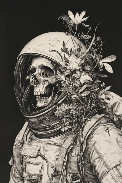 Alien Flora on Astronaut Skeleton