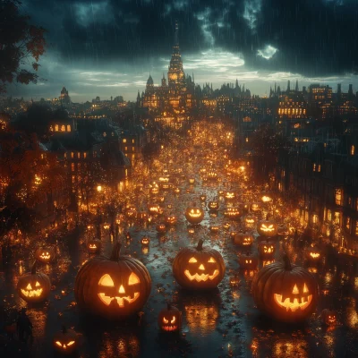 Halloween Pumpkins in Rainy London