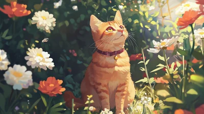 Cute Cat in Sunny Garden