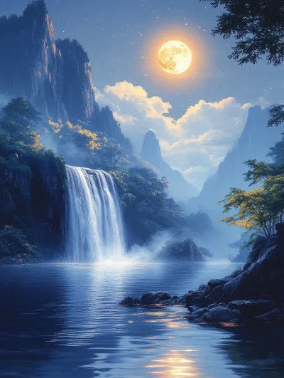 Moonlit Waterfall