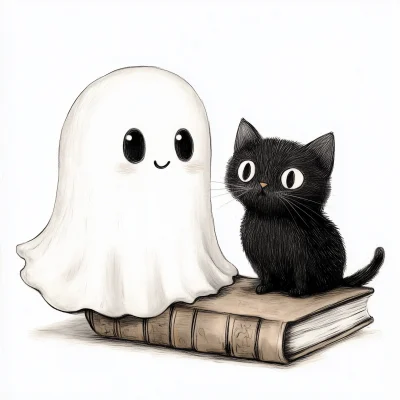 Vintage Cute Ghost and Cat